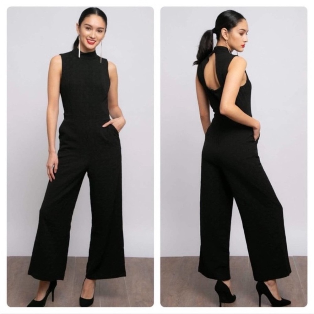 NEW Anthro Eva Franco Black Mockneck Textured Keyhole Jumpsuit Charley